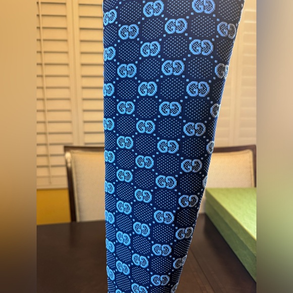 New Gucci GG Supreme Logo Knit Blue Knee High Boots Size 37.5 / US 7.5 - Picture 9 of 16